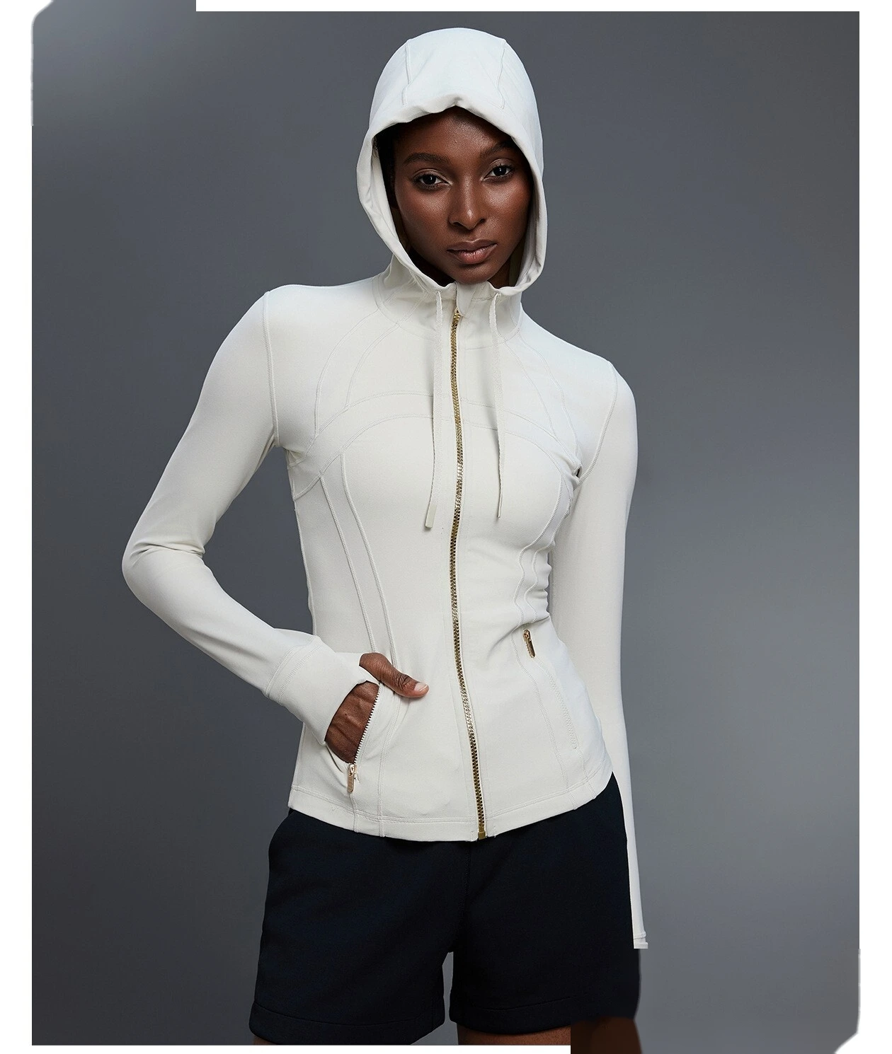 Custom Women's Yoga Jacket, Slim-Fit Hooded Cardigan, Long Sleeve Running & Fitness Outerwear detail