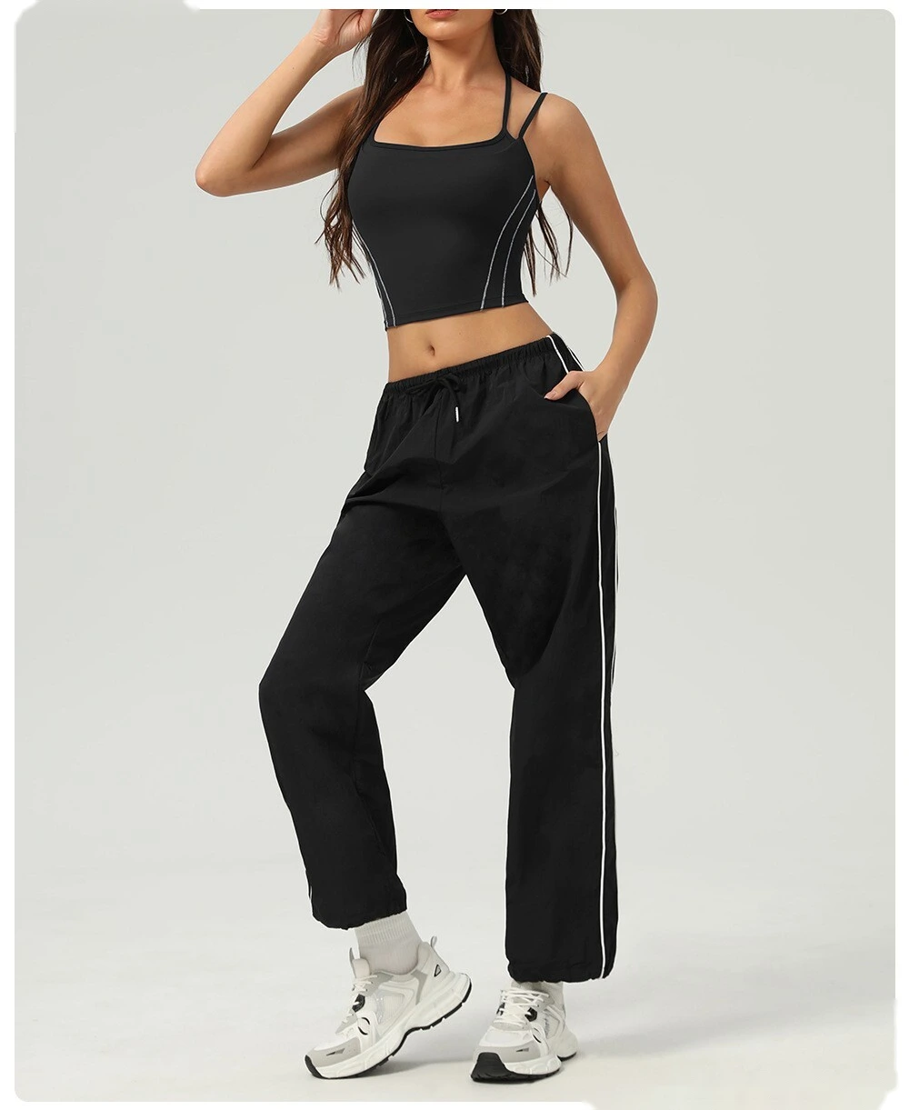 Customized nude contrast top tight waist outdoor sports bra women's thin shoulder strap vest suspender bra detail