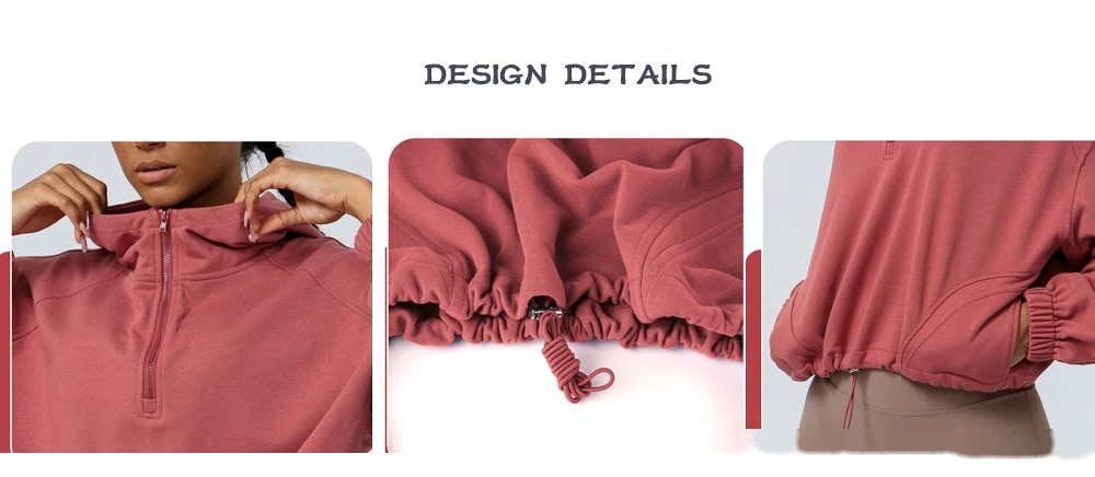 Custom hooded zipper loose yoga fitness jacket women's outdoor running coat long sleeve sweater detail