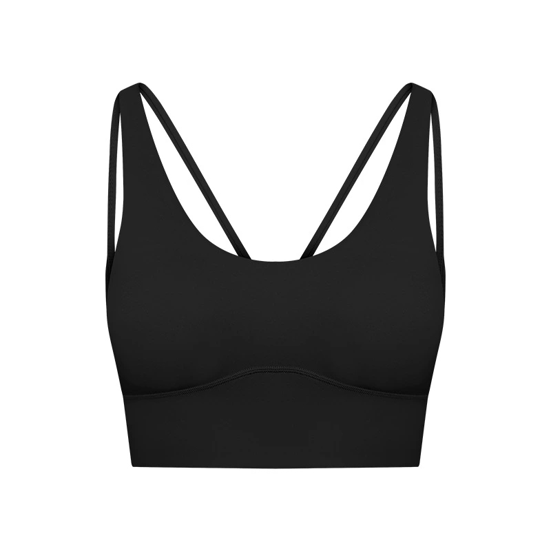 Womens sports bras V neck criss cross strappy gym workout bra detail