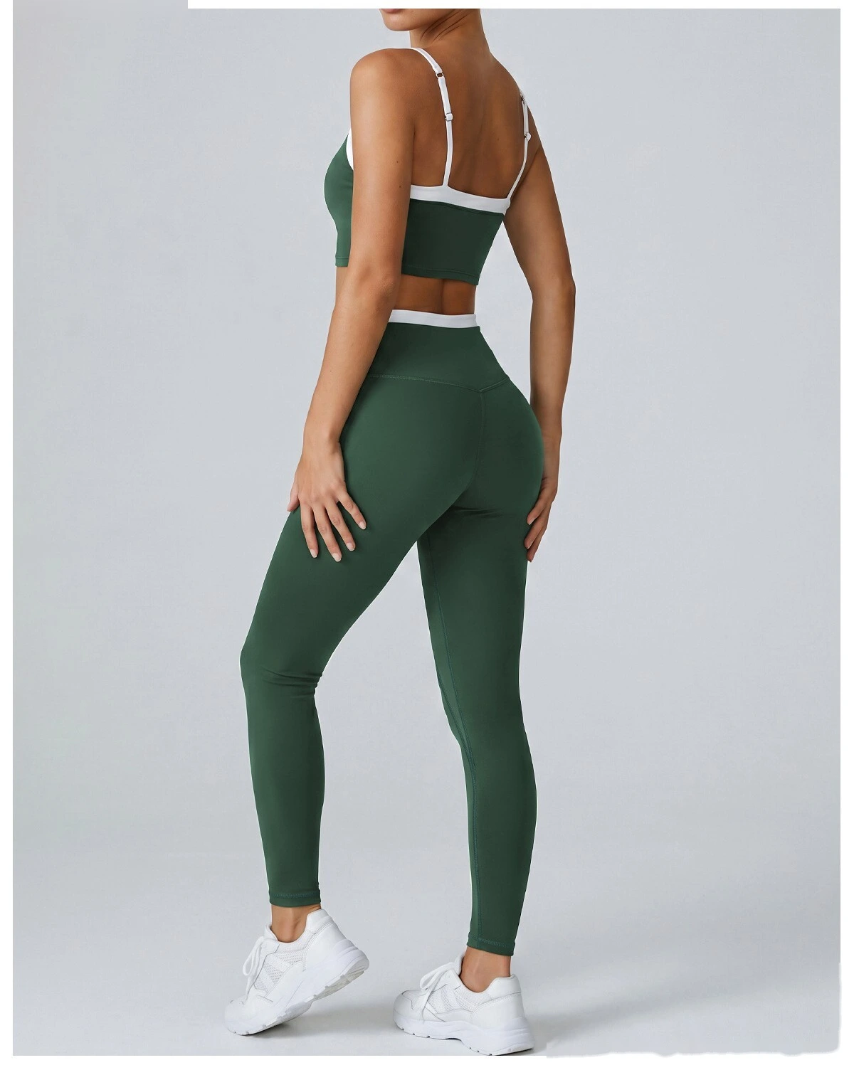 Women Contrast Color Activewear Set, Crisscross Back Tank Top + High Rise Stretch Leggings, Soft Naked-Feel Gym Outfit detail