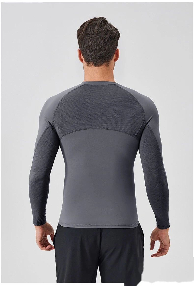 Customized men's long-sleeved tight T-shirt sports fitness clothes detail