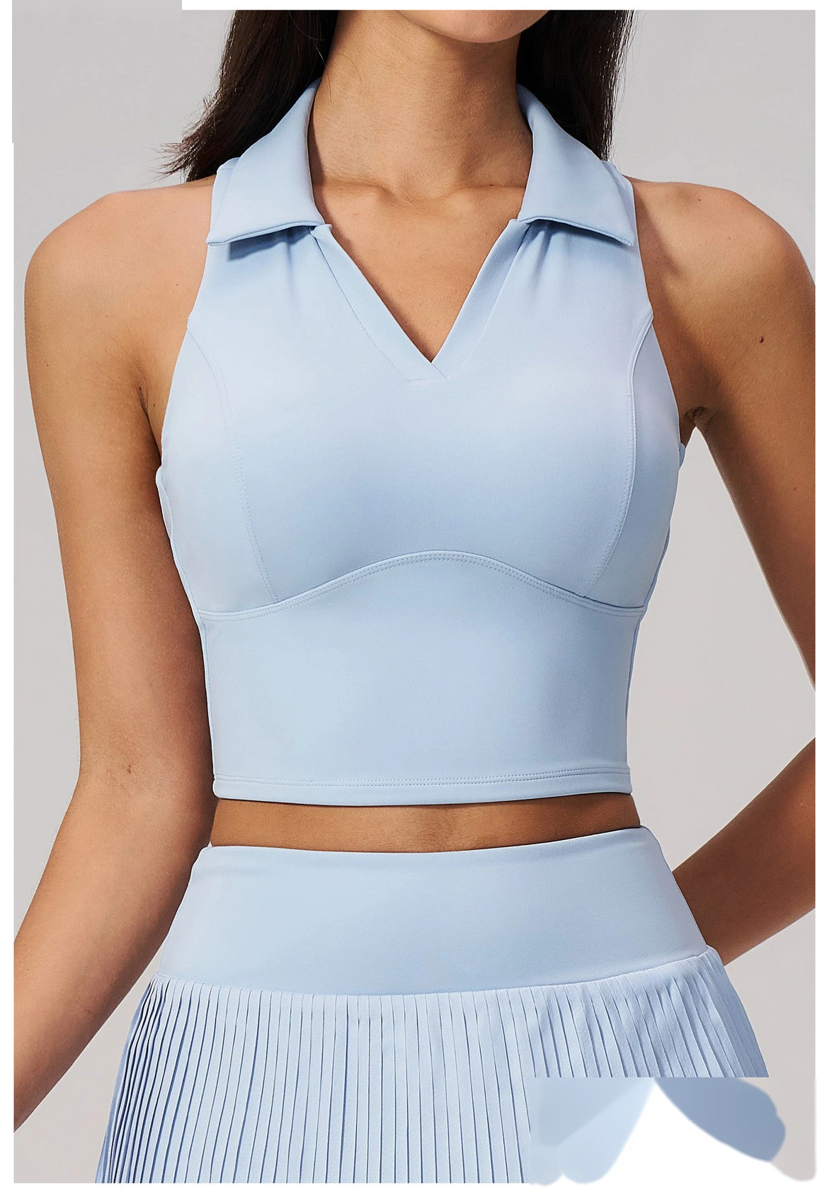 Custom Logo Two Piece Tennis Tracksuit, Cropped Sleeveless Polo Shirt, Moisture Wicking Sportswear for Daily Exercise detail