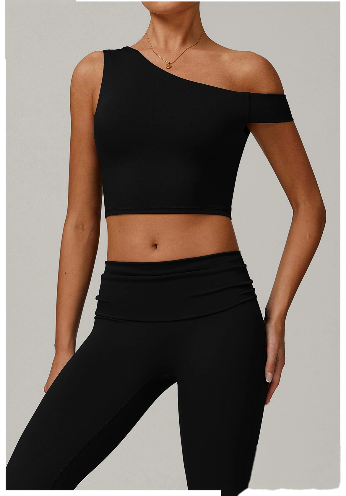 Environmentally-friendly regenerative yoga vest women wear running and fitness underwear with irregular inclined shoulde detail