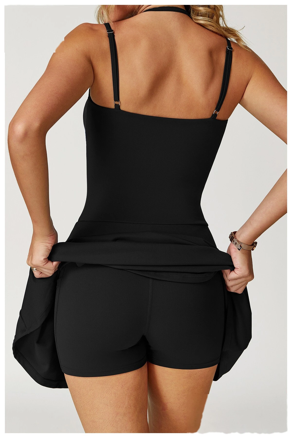 Custom suspender dress female pocket bottoming anti-exposure A-line skirt running tennis skirt detail