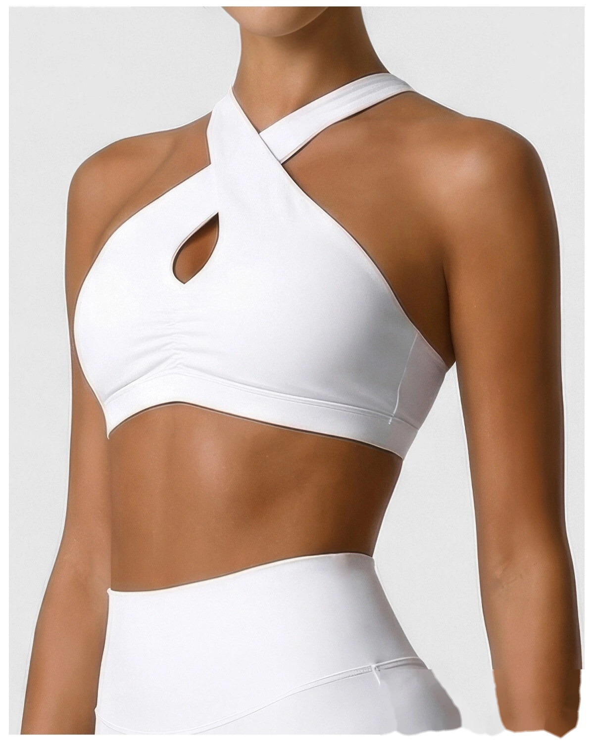 Women's Custom Halter Backless Sports Bra & High Waist Yoga Leggings Set Fitness Workout Tracksuit detail