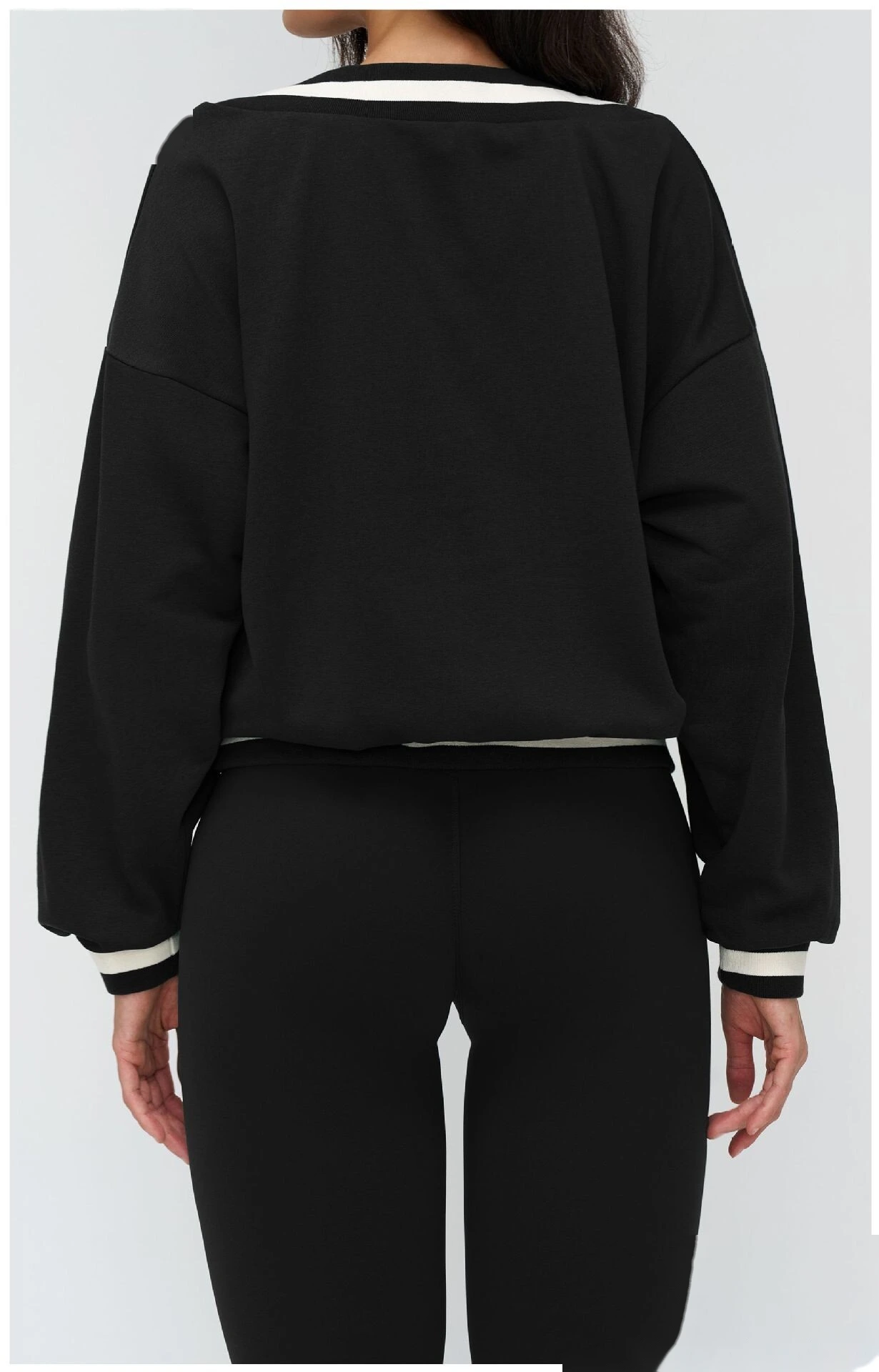 Bulk Custom V-Neck Casual Hoodie - Color Block Loose Fit Outdoor Sports Running Sweatshirt detail