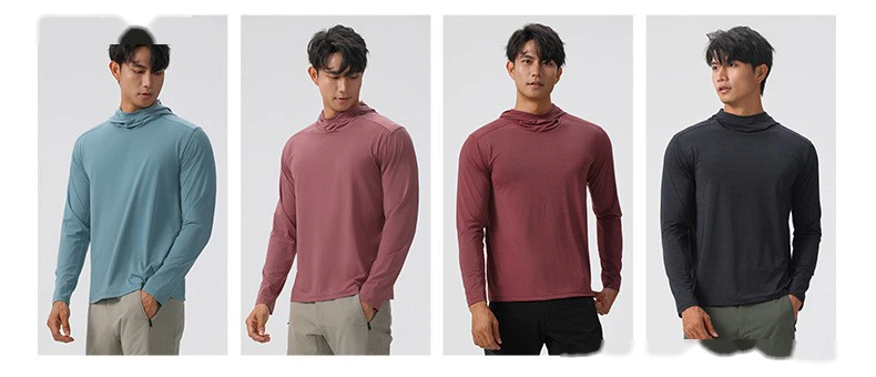 Customized men's fitness suit long sleeve hooded pullover loose muscle dog sports T-shirt elastic training suit detail