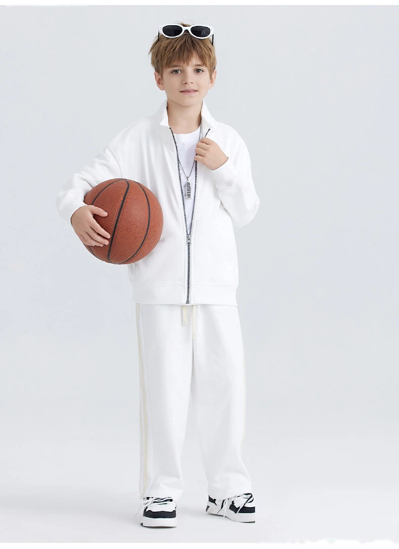Customized spring and autumn cotton terry collar zipper cardigan jacket loose sports suit for boys and girls detail