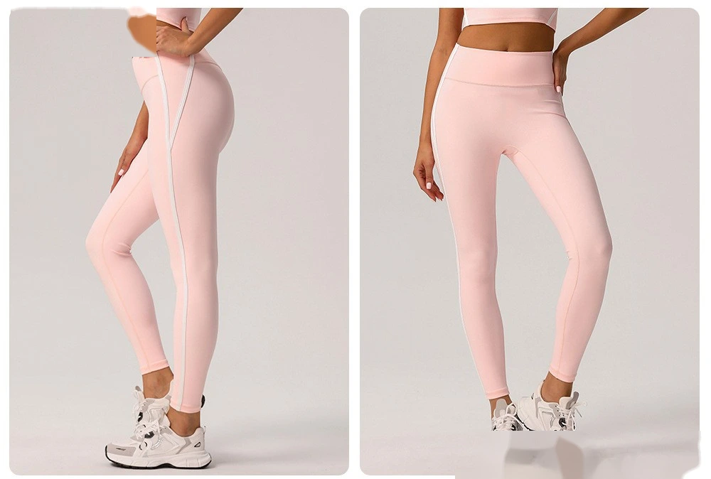 Customized European and American contrast high waist nude yoga pants ladies running fitness tight sports pants detail