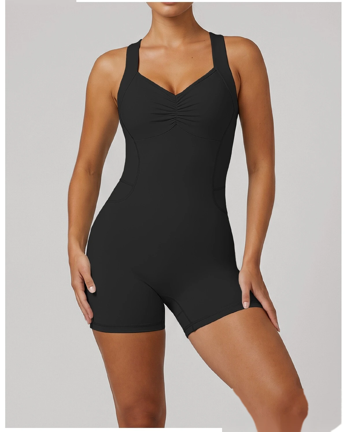 Custom European American Cross Back Shaping Jumpsuit, Sleeveless Waist & Hip Lifting Summer Yoga Bodysuit detail