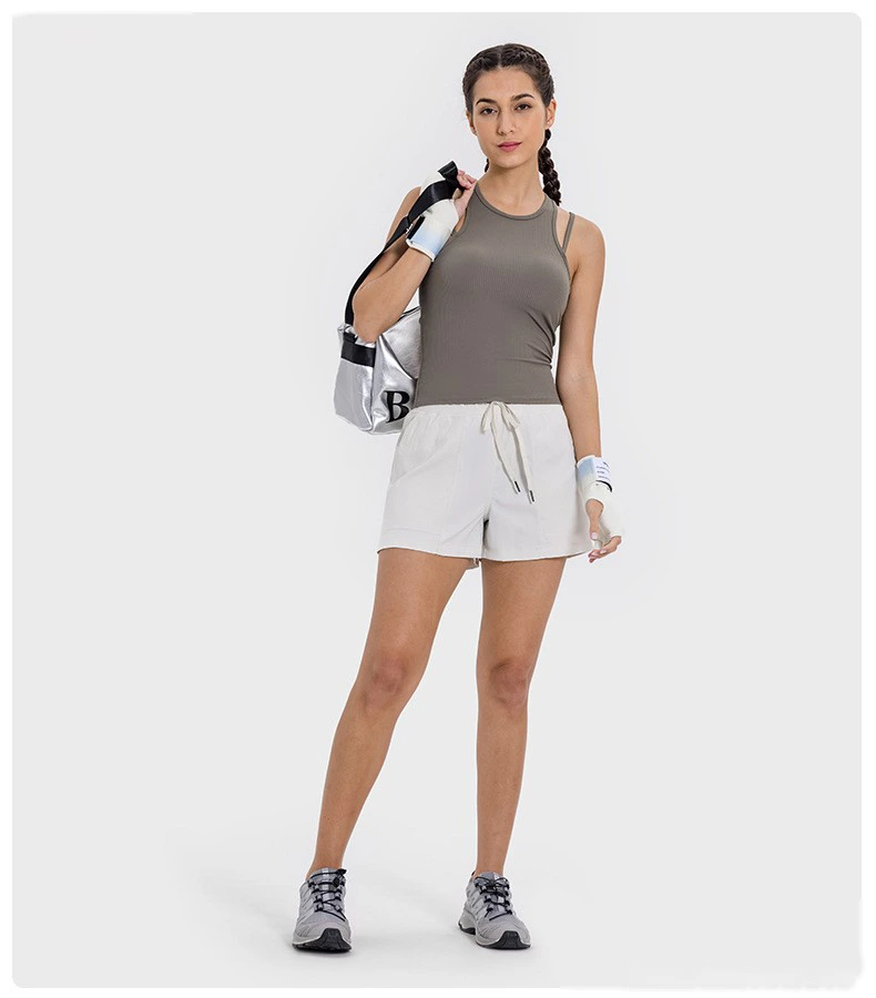 Customized rib new breathable I-shaped back yoga vest with chest pad female fitness bra top detail