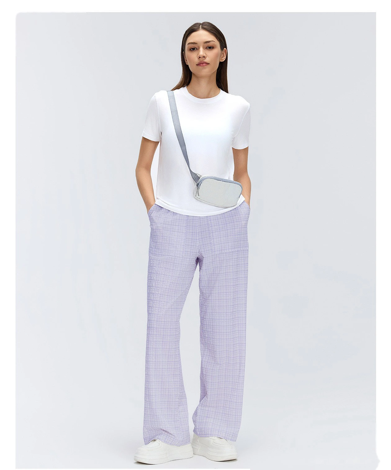 Women's Plaid Pattern Loose Slim Straight Long Pants Lightweight Casual Sports Trousers Custom detail