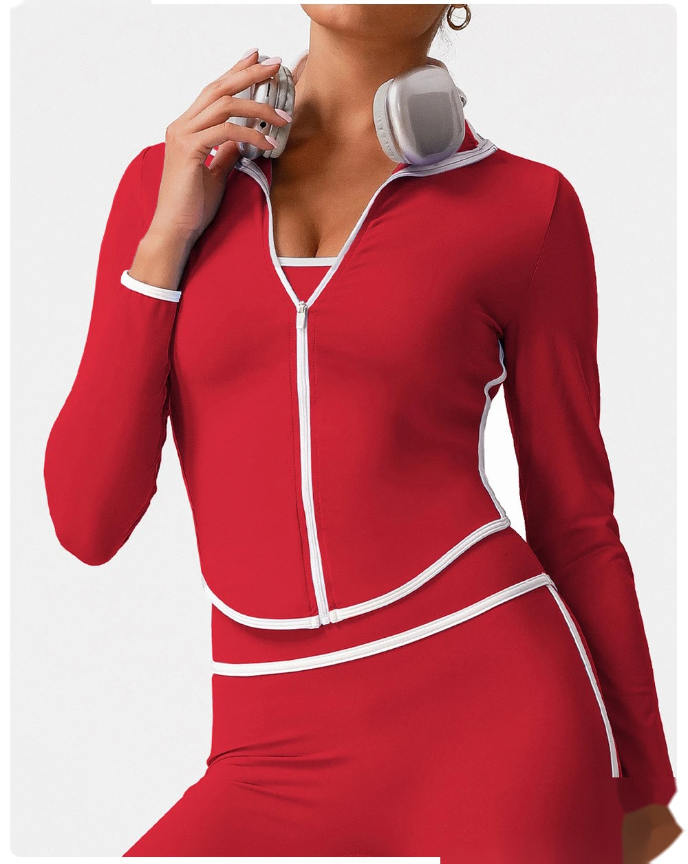 Customize the new contrast zipper yoga clothes women's autumn and winter running fitness coat detail