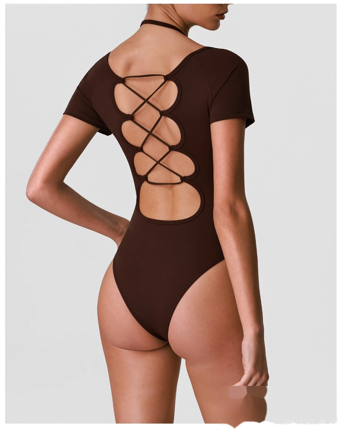 Cross Cutout Back One Piece Yoga Suit, Integrated Chest Pad Slimming Quick Dry Pilates Fitness Jumpsuit detail