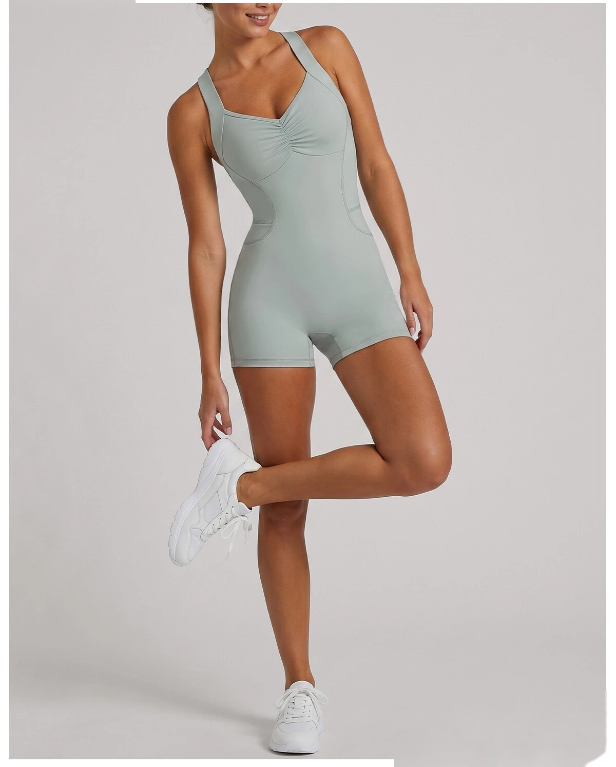 Custom European American Cross Back Shaping Jumpsuit, Sleeveless Waist & Hip Lifting Summer Yoga Bodysuit detail
