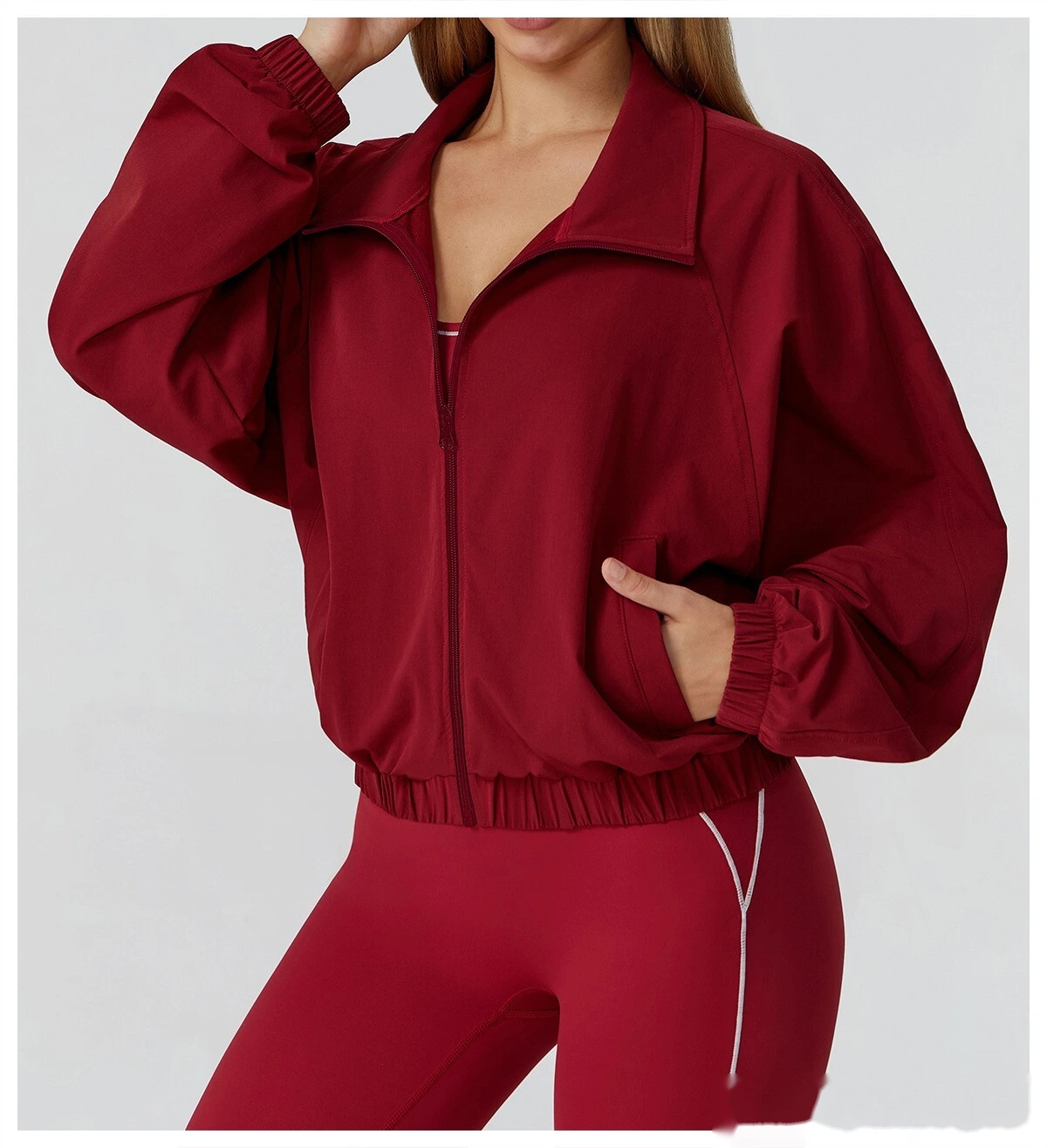 Custom-made stand-up collar sports coat women's windproof outdoor running fitness long-sleeved yoga clothing coat detail
