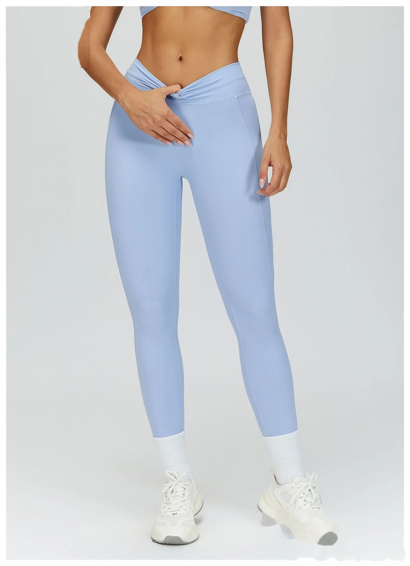 Custom Women’s Naked-Feel Running Leggings - Cross High-Waisted Ruched Tight Yoga Fitness Pants detail