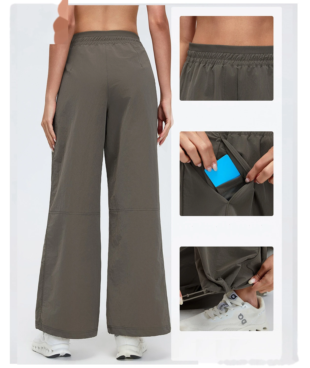 Women's Custom Water-Resistant Outdoor Hiking Pants - High Waist Loose Straight Cargo Sports Trousers for Trekking detail