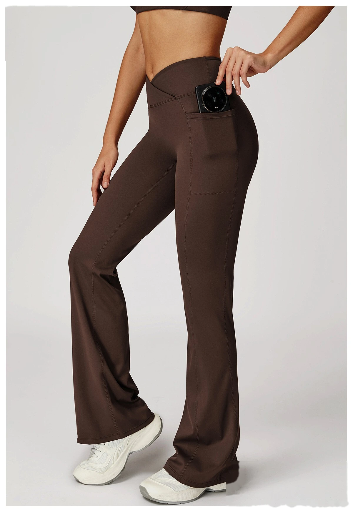 Custom Crossover Waist Yoga Leggings for Women - High-Waisted High-Stretch Micro-Flare Pants, Outdoor Sports Gym Running detail