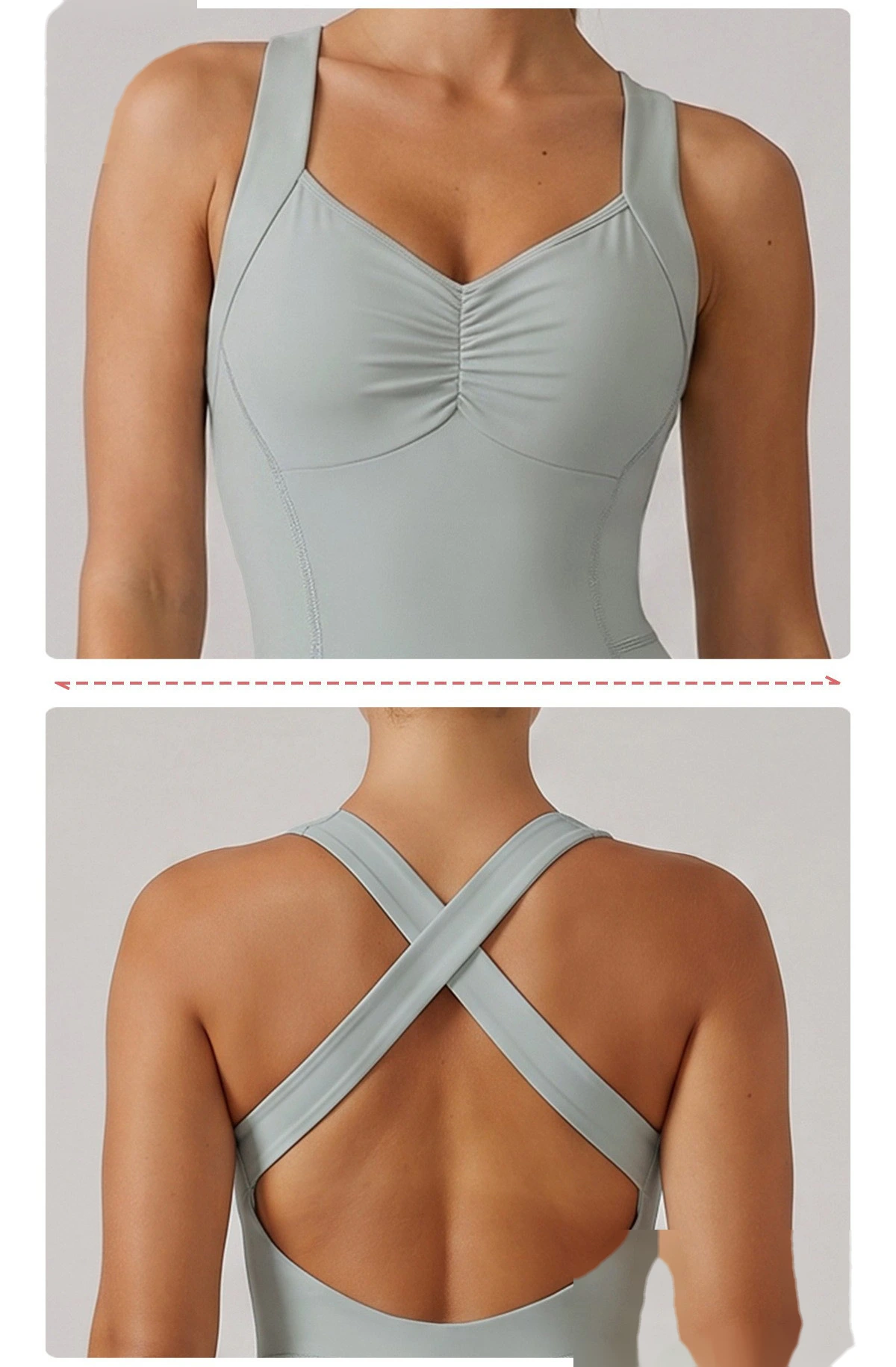 Custom European American Cross Back Shaping Jumpsuit, Sleeveless Waist & Hip Lifting Summer Yoga Bodysuit detail