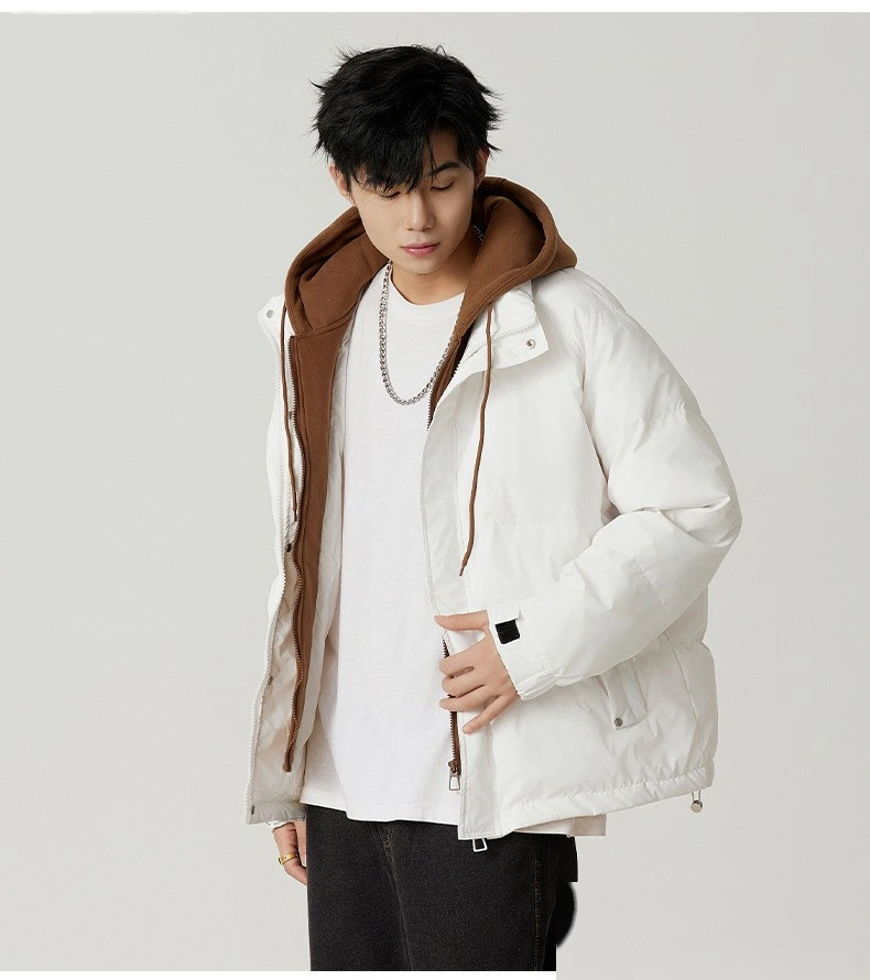 Custom hooded down jacket men's winter new trend fake two windproof warm couple coat. detail