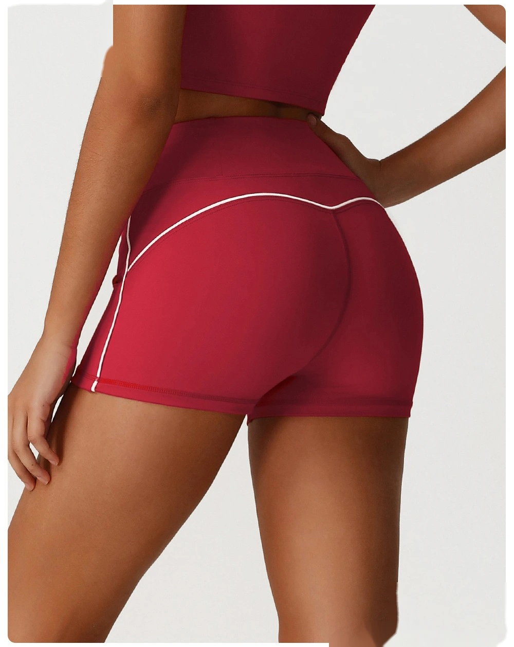 Custom color matching tight-fitting yoga pants peach hip high waist shorts without T-line outdoor running fitness shorts detail