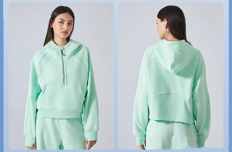 Customized autumn and winter cashmere warm hooded sweater outdoor fitness loose sports top women detail