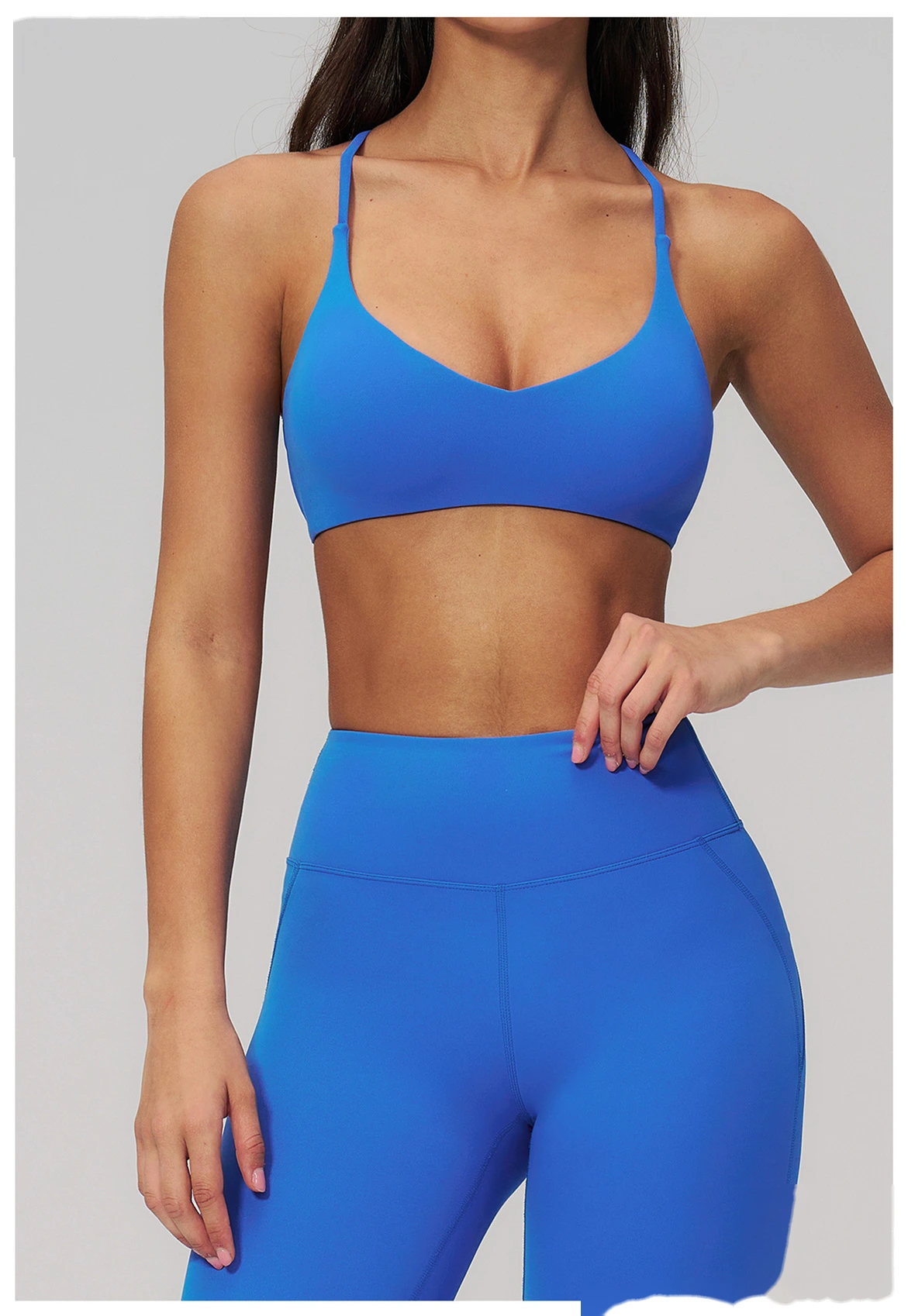 Sports suit women's beautiful back yoga suit tight micro-pull fitness suit detail
