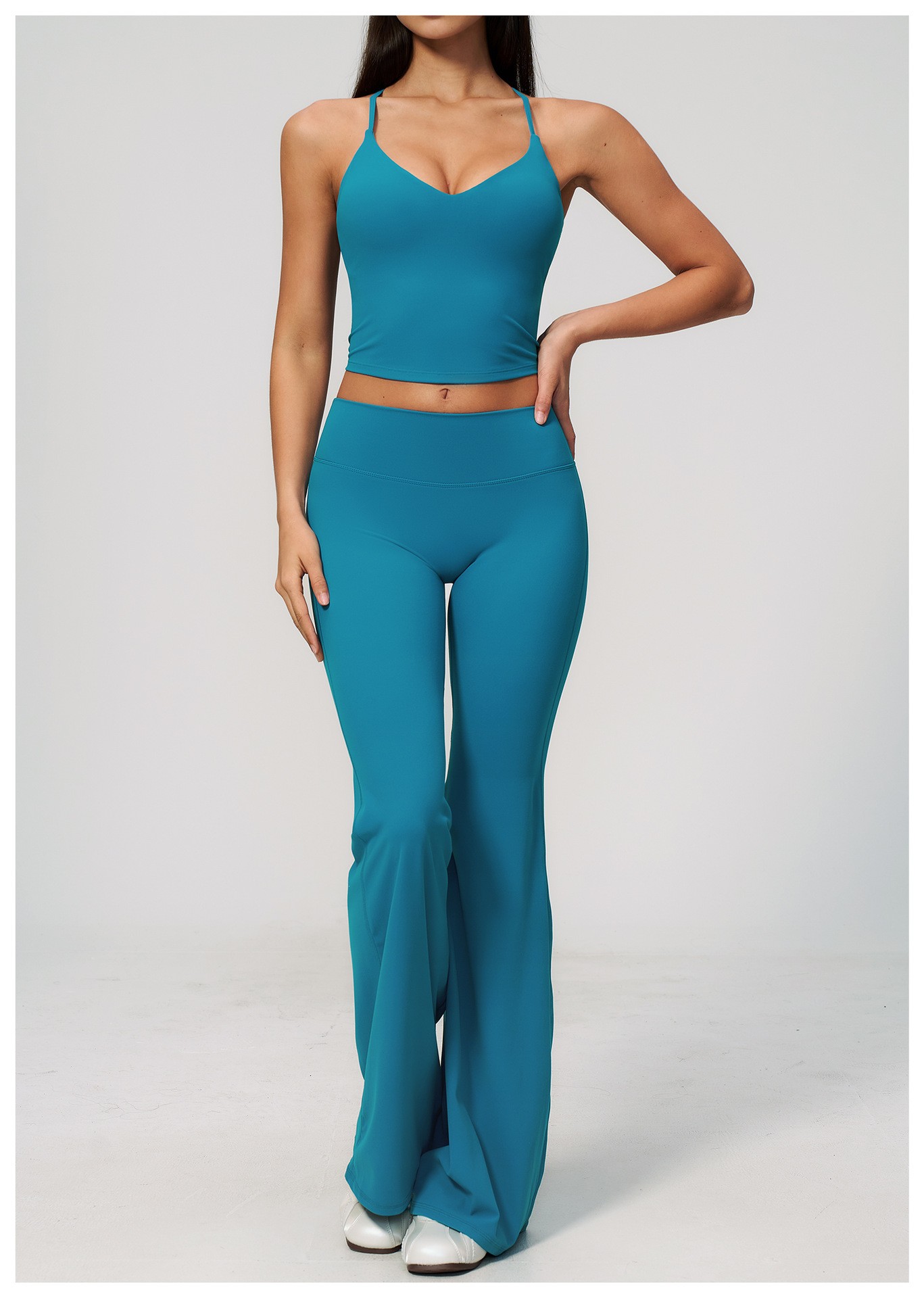 European and American yoga suit high elastic tight horn long yoga pants Pilates training yoga suit detail
